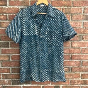 Anokhi Blue Indian resist geometric stripe  Men's size L Shirt